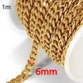 6mm gold-plated stainless steel Cuban link chain for DIY jewelry making on white spool - Gold 6mm Flat Chain (KLJ8621-Z)