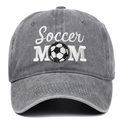 Gorra de béisbol vintage gris Soccer Mom con bordado de fútbol y acabado de algodón lavado - Ajustable / Gris