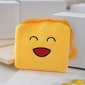 Cute yellow plush square coin purse with embroidered smiley face and plastic hook - Style 6