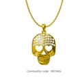 Pendentif tête de mort doré style hip hop avec zircons blancs et yeux en forme de cœur - Or (N0166G)