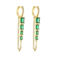 Orecchini pendenti dorati con zirconi verdi rettangolari e raffinata nappa a catena - Oro Zircone Verde