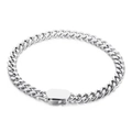 Polished silver stainless steel Cuban link bracelet with a sleek flat rectangular clasp - Silver Bracelet (6mmx19cm)