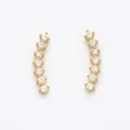 Detail of gold ear climbers with seven graduated round cubic zirconia stones in prong setting - Curved Gems-Gold