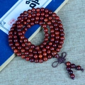 108 beads Zambian sandalwood Buddhist prayer bracelet with tassels on book - Plain Style / 6mm*108 Beads
