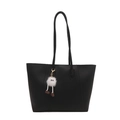 Sac fourre-tout minimaliste en cuir PU noir avec un charme de poupée en peluche créatif - Avec Pendentif / Noir