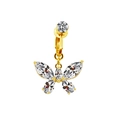 Vue macro d'un piercing de nombril papillon doré serti de zircons en coupe marquise - Style Cristal Papillon Doré (FBR3102892)