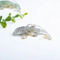 Handmade koi fish figurine with natural grey crystal stones and gold foil in clear resin - Labradorite