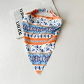 Elastic floral triangle headscarf in orange and blue silk fabric for women - Satin Blue Orange Floral