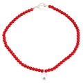 Collar vintage de cuentas rojas con colgante de perla blanca y cierre clásico tipo OT - Estilo de cuentas con cierre de barra y aro / Colgante Blanco con Cuenta Roja (05 Tono Oro Blanco Rojo X738)