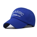 Detailed embroidery of Classic Style Modern text on blue cotton twill baseball cap - Adjustable / Blue
