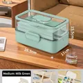 Medium size sage green first aid box with multi-layer storage and clear dustproof lid - Medium / Creamy Green