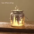 Photophore de Noël en verre givré doré avec renne et guirlande LED blanc chaud - Style renne givré champagne or (HG18-825)