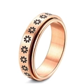Rose gold stainless steel spinner ring with black daisy pattern for stress relief - US 6 / Rose Gold-Daisy