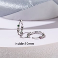 Detail showing silver huggie earrings with colorful cubic zirconia and 10mm inner diameter - E432-Multicolor Zircon / Silver