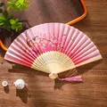 Pink gradient cherry blossom folding fan with elegant butterfly pattern and silk tassel - 04 Spring Blooms