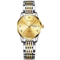 Luxury gold and silver stainless steel women's quartz watch with date day display - Two-tone Band Gold Dial