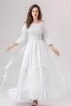 Detail of white Renaissance gown featuring off-the-shoulder neckline and ruffled long sleeves - XXL/3XL / White