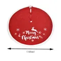 Red 48-inch Christmas tree skirt with white reindeer, snowflakes, and plush border - Knitted Reindeer with Merry Christmas / 122cm/48 inches / Red