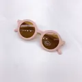 Occhiali da sole rotondi vintage per bambini rosa opaco con protezione UV400 - Adulto / Rosa dolce ricamato
