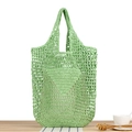 Grass green handmade crochet hollow tote bag with wide handles for summer beach use - Green