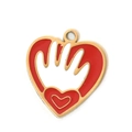 Red and gold heart pendant featuring a hand palm cutout design in polished stainless steel - Heart Palm - Red Gold
