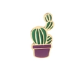Cartoon green cactus enamel pin with purple flower pot and elegant gold-plated edges - Purple Pot Green Cactus (C1394-4)