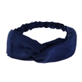 Detail of navy blue faux suede twisted headband with elastic band on white background - Dark Blue