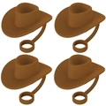 Brown silicone cowboy hat straw covers for dust protection in a four-piece set pack - 4Pcs Set / Cowboy Hat Brown
