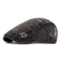 Béret en denim gris délavé avec motifs floraux et broderie latérale pour femmes - Boucle Latérale Noir