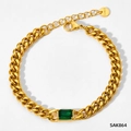 Gold stainless steel Cuban link bracelet with rectangular emerald zircon centerpiece - Gold/Green Zirconia