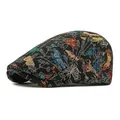 Vintage flat cap in dark fabric with colorful butterfly embroidery and ethnic style - Adjustable / Black Concealed Buckle