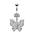 Piercing de nombril papillon argenté avec pendentif cœur lune et zircone étincelante - Style Papillon Argent (#10) / Ballon Maison Up