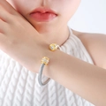 Silver twisted cable cuff bracelet with gold-tone cylinder ends and inlaid zircons - Z235-White Zirconia Double Layer