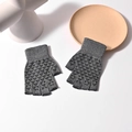 Gray knitted fingerless gloves with black anti-slip geometric pattern for winter riding - One Size / Gray