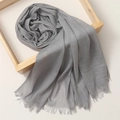 Grey cotton linen scarf with fringe detailing on a wooden frame for sun protection - 180*100cm / Light Gray (TH39-14)