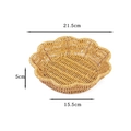 Light brown petal-shaped woven snack fruit basket, size 21.5cm by 5cm, faux rattan style - Round Scalloped Yellow Small