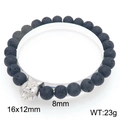 Lava stone bead bracelet featuring 8mm black beads and a silver metal wolf head charm - Silver Rugged Wolf Head Style (KB205906-Z)