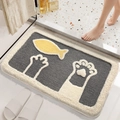 Antislip badmat van gevlokt materiaal met kattenpoot en vis motief in donkergrijs - 45*65cm / Kattenpoot (Grijs)