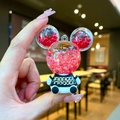 Llavero estilo Mickey con arena luminosa móvil y cuentas rojas en cabeza acrílica - Rojo