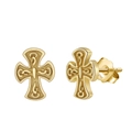 Minimalist S925 sterling silver gold cross stud earrings with vintage engraved patterns - Gold Retro Cross Style (APE132-14K)