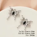 Silver butterfly charm with black gemstone inlay for DIY jewelry, 28x29mm size - 890-4# Silver - Black Zirconia