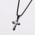 Close-up of black metal cross pendant with silver detail and small diamond on chain - With Chain / Two-tone Black