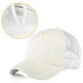 Cappello da baseball in rete bianca con foro posteriore per coda di cavallo sportivo - Taglia Adulto (Regolabile) / Bianco a Cinque Pannelli
