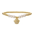 Elegante pulsera de cuentas doradas y perlas con un brillante colgante de pata de gato - Dije de Pata de Gato (CE00400YH)
