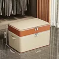 54x40x35cm beige and brown fabric quilt storage box with handles and zippers - Double Layer Small