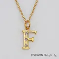 18K gold plated stainless steel letter F pendant necklace with clear zircons - Letter F
