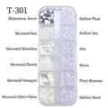 12-grid mermaid shell nail art kit featuring glitter sequins and mixed shape pearls - T-301 (Diamond Star Sequins)