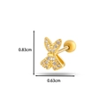 Gold bow-shaped cartilage stud earring with cubic zirconia and 0.83cm height measurement - Golden Yellow