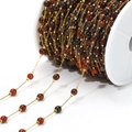 DIY jewelry chain with brown natural stone beads on gold-plated stainless steel spool - 0.8mm Gold Chain 4.5mm Brown Round Beads