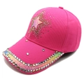 Berretto da baseball rosa acceso con stella di strass e visiera con cristalli - M (56-58cm) / Rosa Rossa